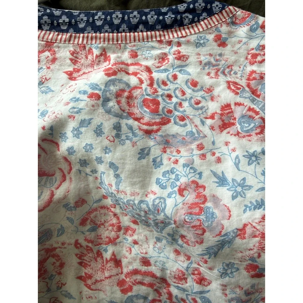 Choices Womens Red Blue Floral Patchwork Open Front Jacket Mirror Trim Size M